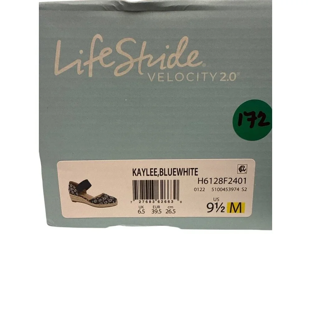 LifeStride Kaylee Women's Shoes Espadrille Blue White Daisy Floral Wedge 9.5